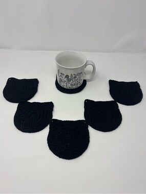 Black Cat Ear Crochet Coasters (Set of 6)